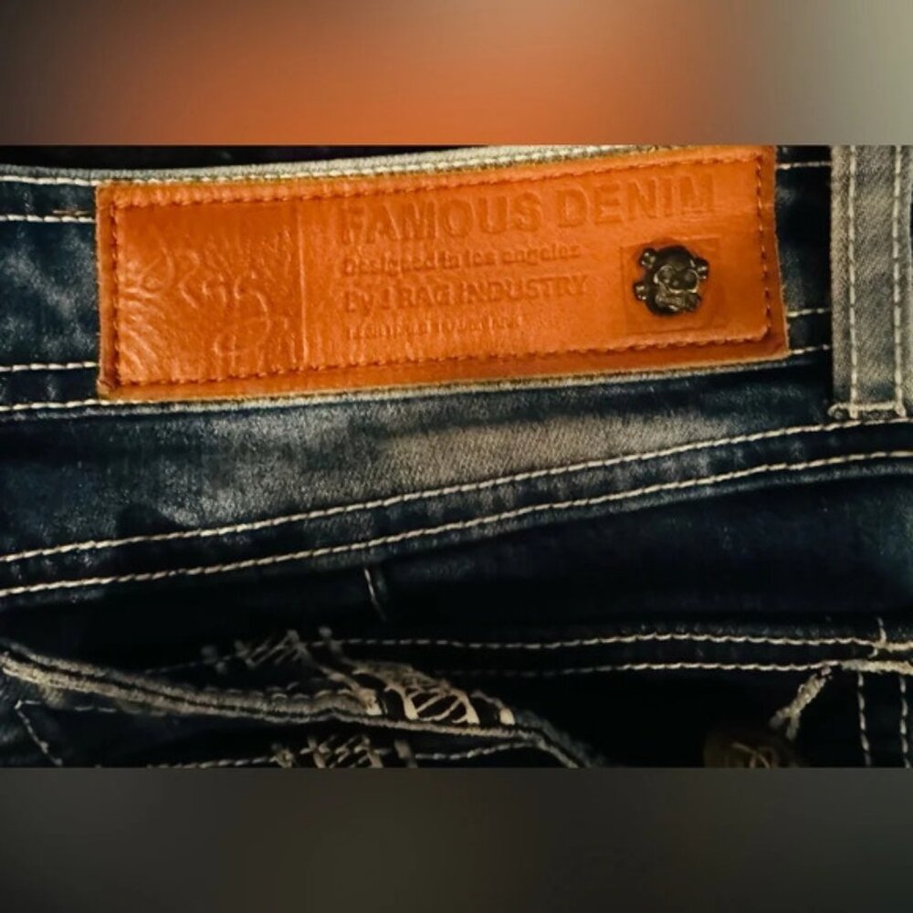 Y2K Jrag  Famous Denim LA Jeans JRW 4406 blue embellished street studded US30 - Picture 7 of 10